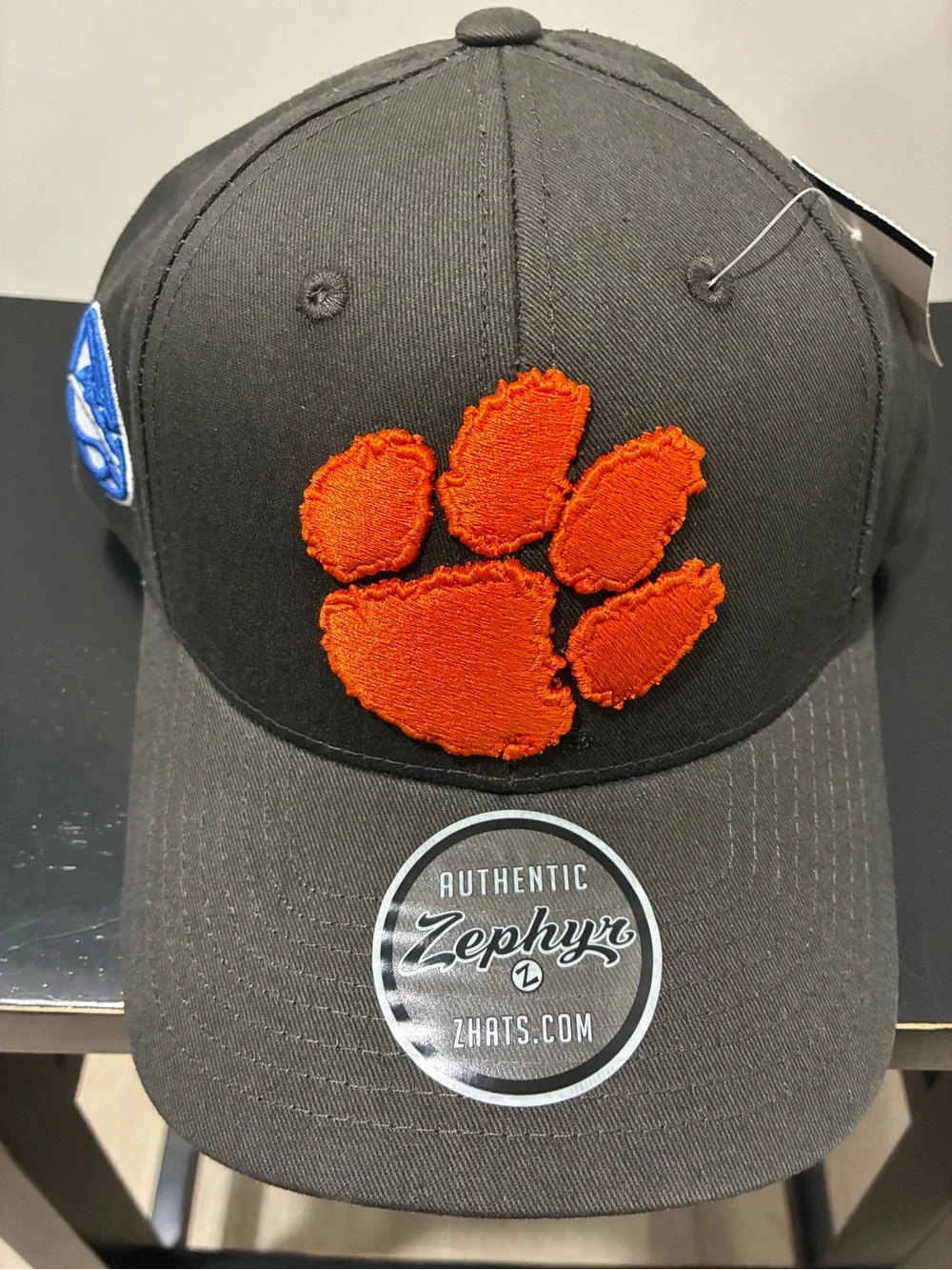 Zephyr Dark Gray Hat with Orange Clemson Paw Patch and Blue ACC Emblem